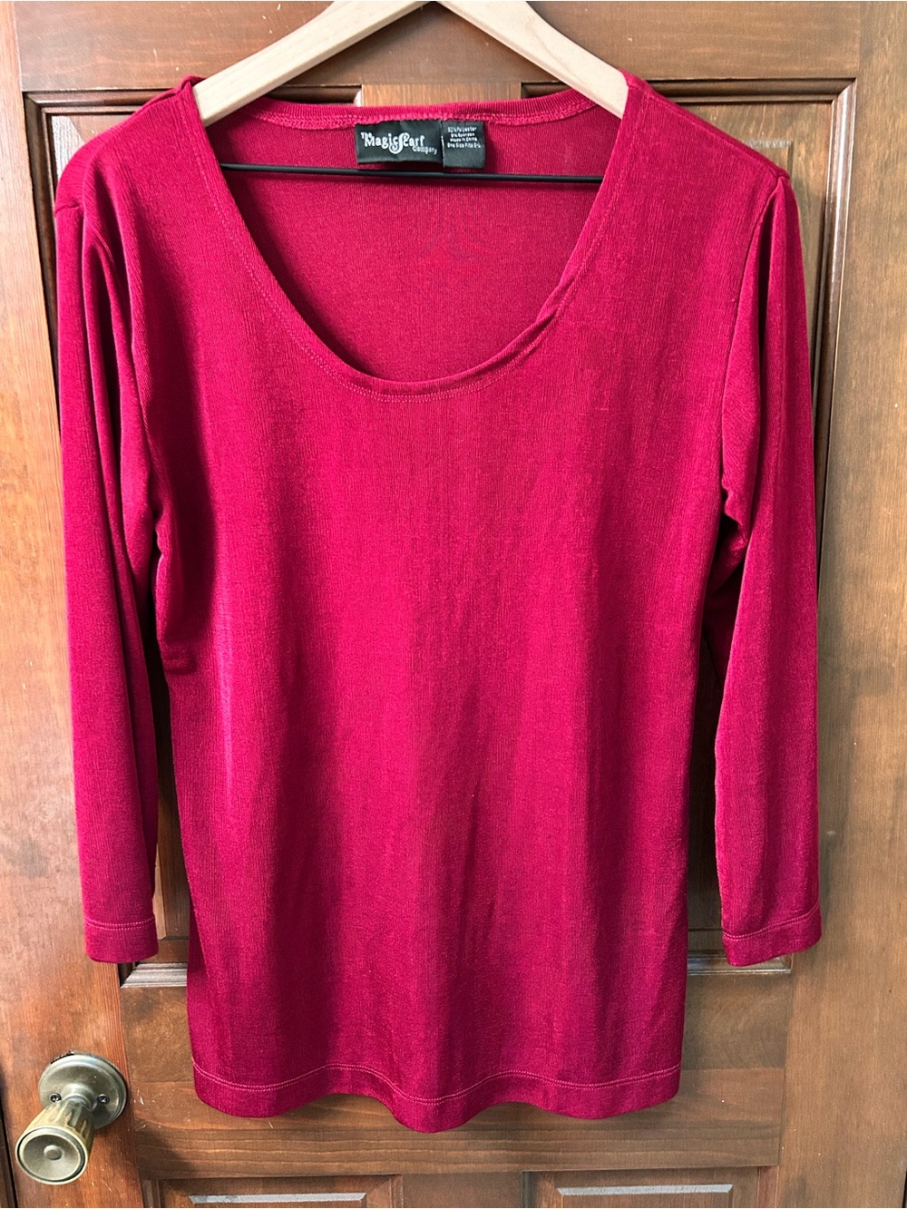 MAGIC SCARF CO VTG 90s Bright Red Scoop Neck Long Sleeve Top. One Size